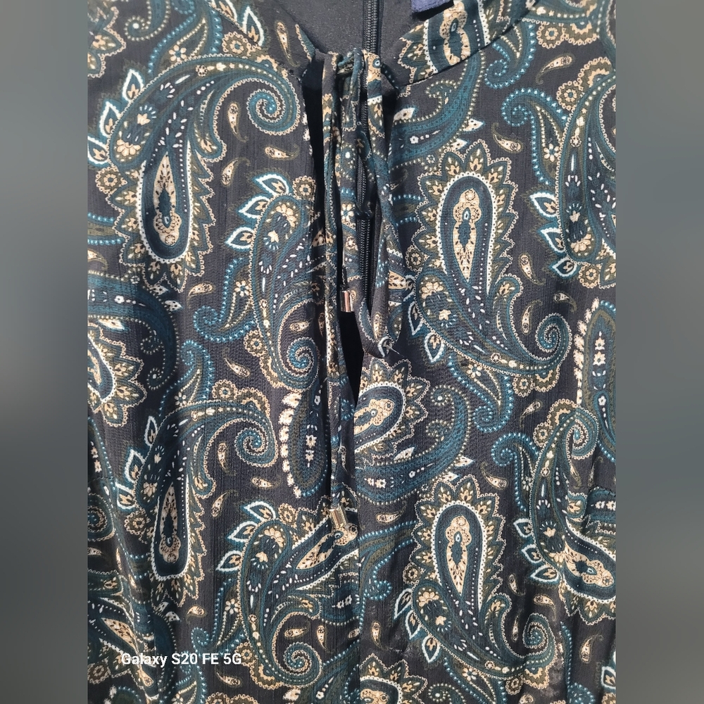 Tommy Hilfiger Black and Cream Paisley Long Sleeve Dress - Picture 2 of 6
